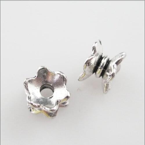 Fashion 70Pcs Tibetan Silver Color Flower Spacer Beads End Caps Charms 5x7mm
