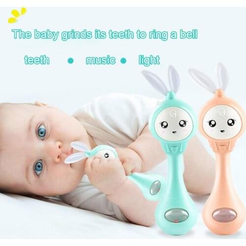 Cartoon Rabbit Baby Shaking Rattle Hand Bell with Music Light Teether Toys Gift 0-12 Months Baby Education Appease Bed Bell Toy