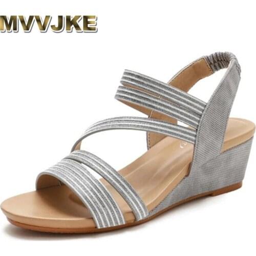 MVVJKEFashion New Women Sandals Wedge Summer Casual Comfortable soft bottom Light Beach sandals Ladies Roman shoes Plus Size