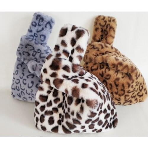 Soft Plush Leopard Ladies Handbags Fashion Winter Ladies Small Tote Evening Clutch Purse Luxury Design Female Mini Shoulder Bag