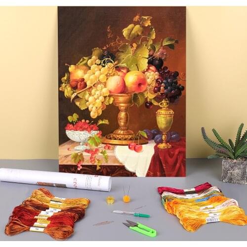 Fruit Landscape Printed Canvas 11CT Cross Stitch Embroidery Set DMC Threads Painting Craft Handicraft Sewing Needle Stamped