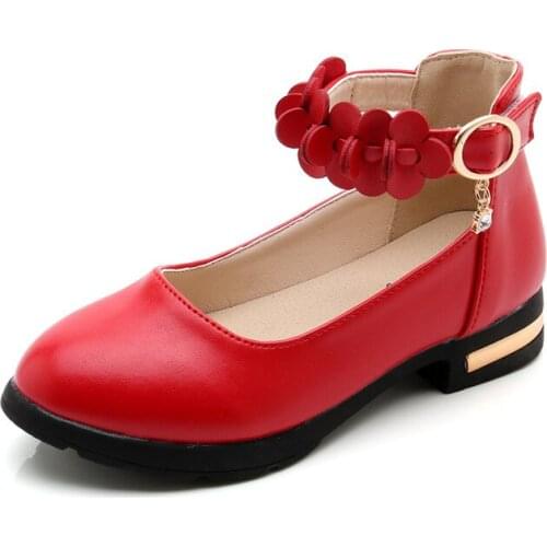 2021 Summer New Children Shoes Girls Shoes Students Show Leather Shoes Low-top Chic Flower Sweet for Wedding Chic Fashion 27-37