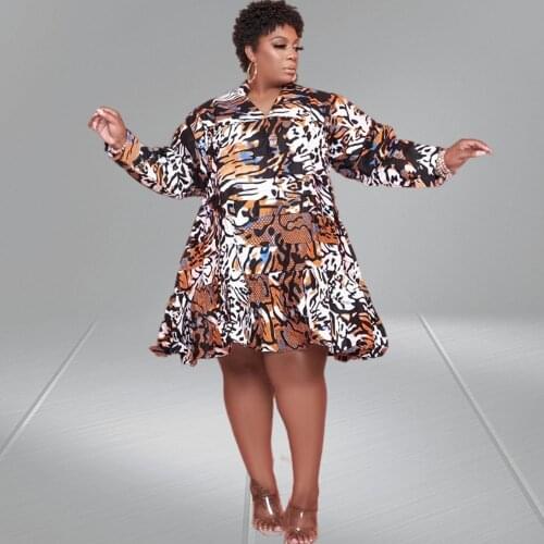 Midi Shirts Dresses 5xl Plus Size Women Clothing Print Losse Long Sleeve Fall Clothes Birthday Outfits Wholesale DropShipping