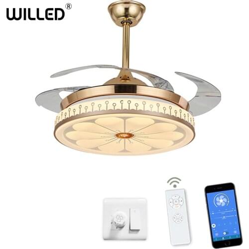 Ceiling fan+lamp Lights Remote wall Control bluetooth frequency conversion Invisible Leaves home decoration Adjustable dimming