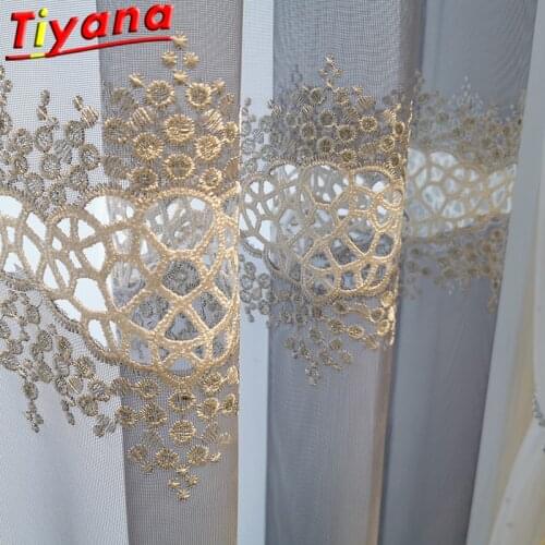 Luxury Hollow Out Embroidery Tulle Curtains for Living Room Blue/White Embroidery Yarn Window Drapes for Balcony X-HM484#NT