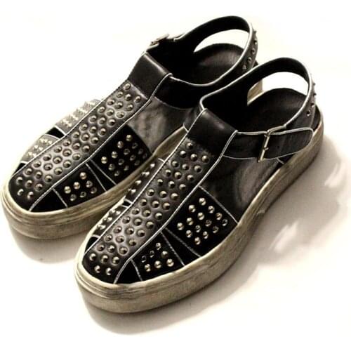 Mens Summer Sandals Genuine Leather Casual luxury beach shoes High Quality Rivets Gladiators Rome Style High platform