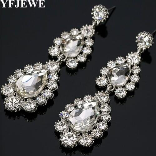 YFJEWE White Crystal Drop Earrings For Women Vintage Flower Silver Plated Bride Earrings Wedding Jewelry Accessories #E160