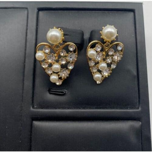 Pearl love high sense zircon sweet cool fashion golden stud earrings