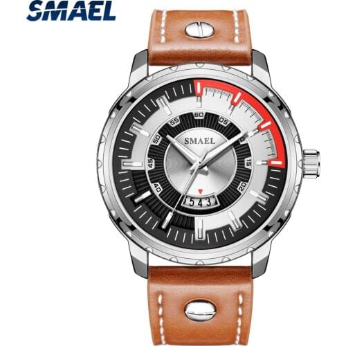 SMAEL 2020 Men’s Watch Waterproof Quartz Wristwatches with Leather Strap Fashion & Casual Sport Watch Men relojes hombre 9117
