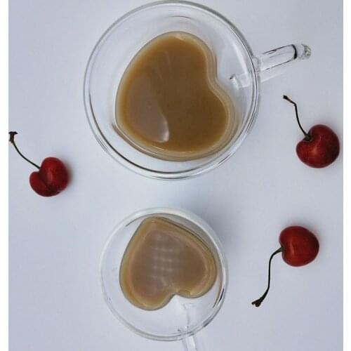 Double heart glass drink whisky vodka cup coffee juice cup tea creative cup double bottom cup drinking glasses glass drinkware