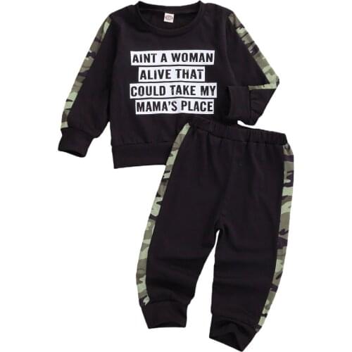 1-5Y Fashion Baby Boys Clothes Sets Letter Camouflage Print Long Sleeve Sweatshirts Tops Pants Autumn Outfits