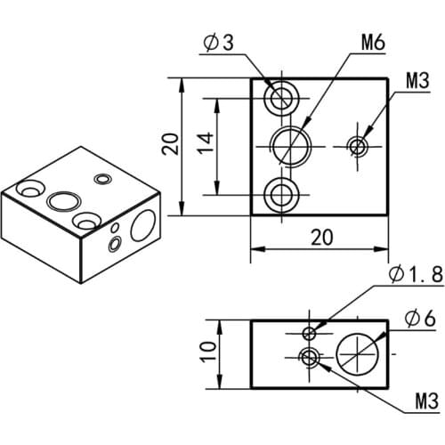 3D Printer Heatblock Brass Hardened Heater Block for Cr10 E3D V6 Nozzles Extruder Kit High Temperature