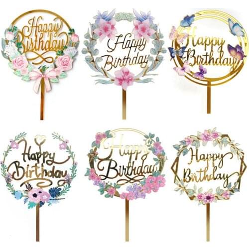 Happy Birthday Cake Topper Acrylic Gold Mirror Cupcake Topper for Kids Birthday Party Cake Baby Shower Decorations