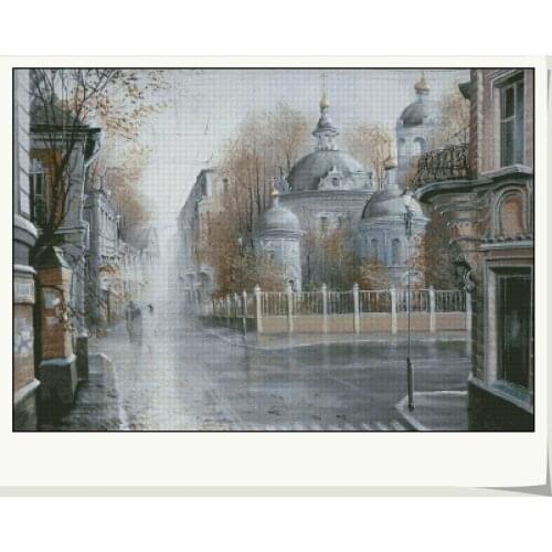 A Small Town Shrouded in Mist Scenery Cross Stitch Kits Crafts 14CT Unprinted Embroidered Handmade Art Set Wall Home Decor