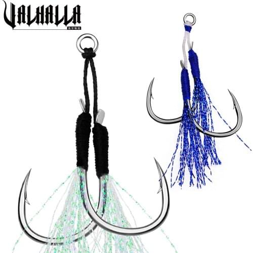 VALHALLA 250Pair/Lot Fishing Hooks 11#-20# Jig Fishhook With Thread Line Feather Luminous Double Pair Barbed Assist Hook