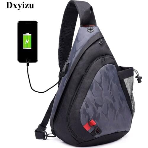 DINGXINYIZU Waterproof Male Crossbody Bag USB Charging Black Camouflage Sling Chest Bag Shoulder Bags for Men Bagpack Daypack