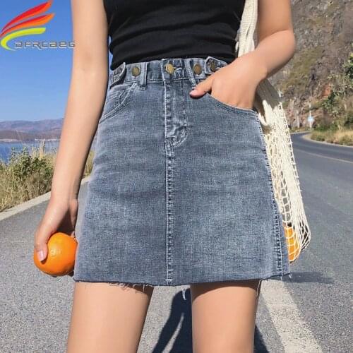 Street Wear High Waist Short Denim Skirt 2019 Spring Summer New Women Pencil Skirts With Buttons Black Blue Jeans Skirt Mini
