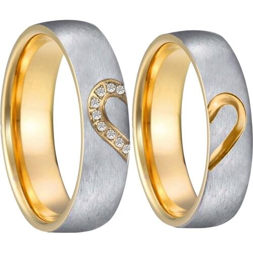 1 Pair Love Alliance heart shaped wedding rings bridal set for couples ladies valentine anniversary gold filled proposal ring