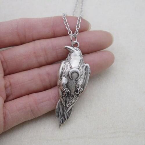 12pcs Odins Raven Crow Neckalce Wicca Moon Pendant For Unisex Viking Amulet Jewelry