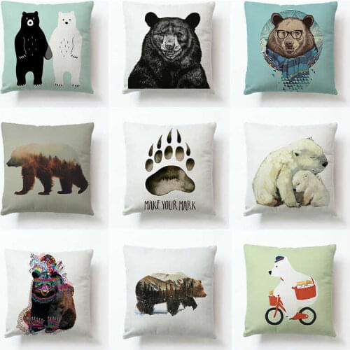 18" Forest Bear Linen Cotton Pillow Case Pillow Cover Cushion Cover Home Decor