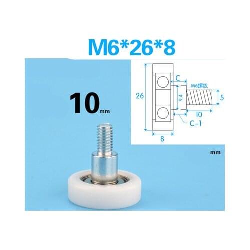 2pcs M6 thread screw screw 626 bearing pulley plastic molding showcase drawer wheel POM nylon shaft flat wheel M6F