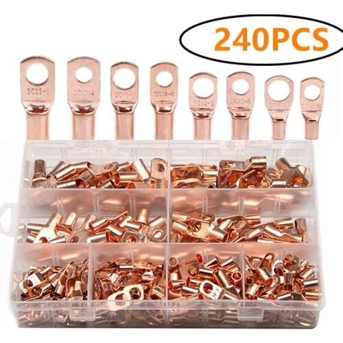 240Pcs SC6-25 Automotive Copper Ring Lug Terminals Battery Wire Cable Crimp Terminal Welding Wire Connectors Assortment Kit