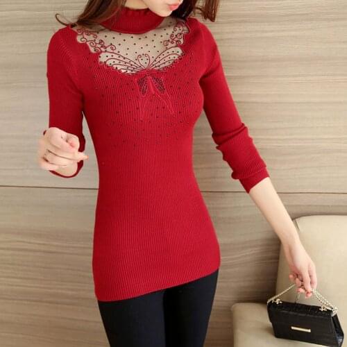 3236 - half lotus leaf lace butterfly turtleneck Beaded Stretch sweater knit turtleneck vertical stripes