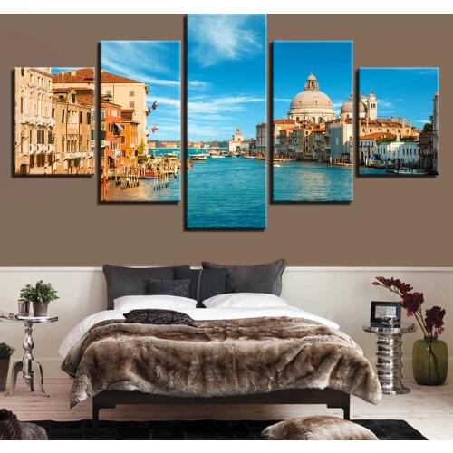 Canvas HD Prints Pictures Living Room Wall Art 5 Pieces Venice Italy Landscape Paintings Water City Poster Home Decor No Frame