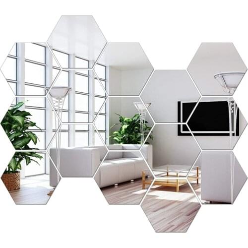 Acrylic Hexagonal Mirror Wall Sticker, Self-Adhesive Tiles Suitable for Family Bedroom and Living Room Decoration
