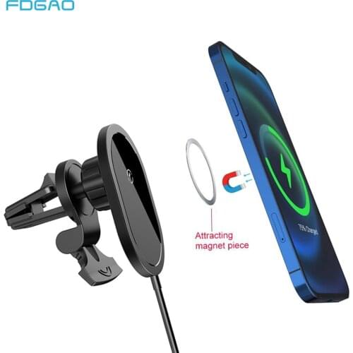FDGAO 15W Magnetic Wireless Car Charger Mount for iPhone 12 Pro Max Mini 11 XS XR X 8 Samsung S20 S10 Fast Charging Phone Holder