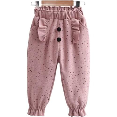 Childrens pants spring and autumn new girls Korean casual polka-dot trousers girls western sweet pleated trousers