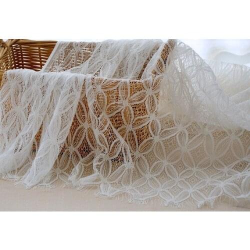 3yards black/off white Chantilly lace fabric, French lace fabric with scalloped borders, ivory lace fabric with eyelash