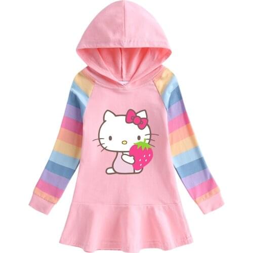 HelloKitty Autumn Girls long sleeve Dresses Kids Hooded Princess Dress Baby Girl kitty Dress Birthday Party Children't Clothing