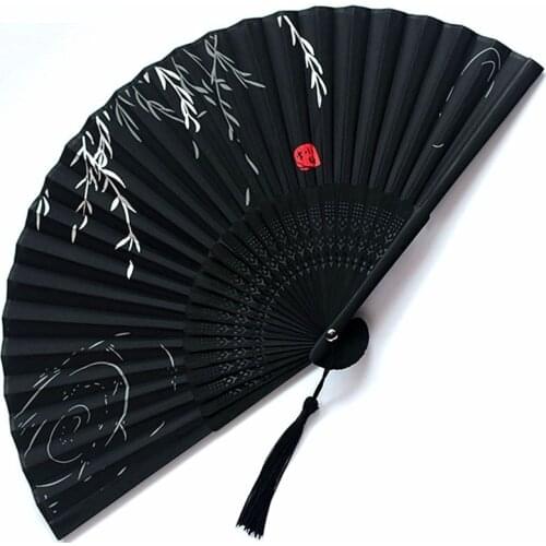 Chinese Japanese Silk Folding Fan Wooden Shank Classical Dance Fan High Quality Tassel Elegent Female Fan Home Decoration