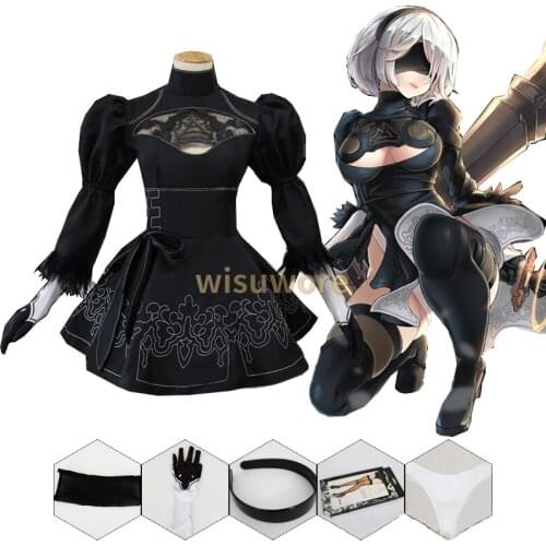 Anime Cosplay Nier Automatas 2B Sister Cosplay Costume Wig Suit Girls Fancy Sexy Black Dress Halloween Costumes for Women Party
