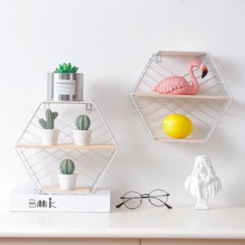 Creative Wooden Home Simple Style Bedroom Wall Shelf Simple Hexagon Three-layer Wall Hanging Storage Rack Wall Decoration