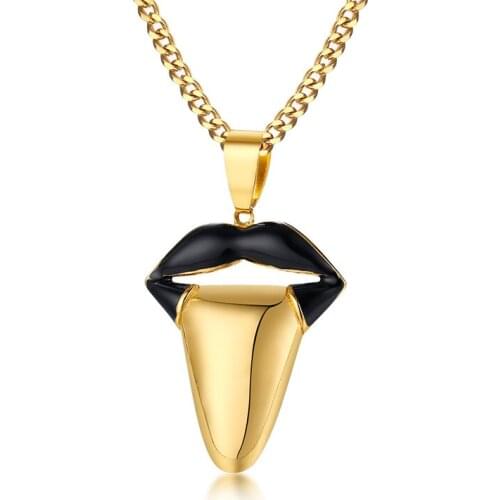 2021 Hip Hop Street Style Stainless Steel Material Tongue Pendant Trendy Jewelry Black Room Gold Tongue Necklace For Men