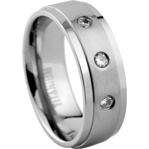 CZ Stone Titanium Brushed Ring Fashion Jewelry