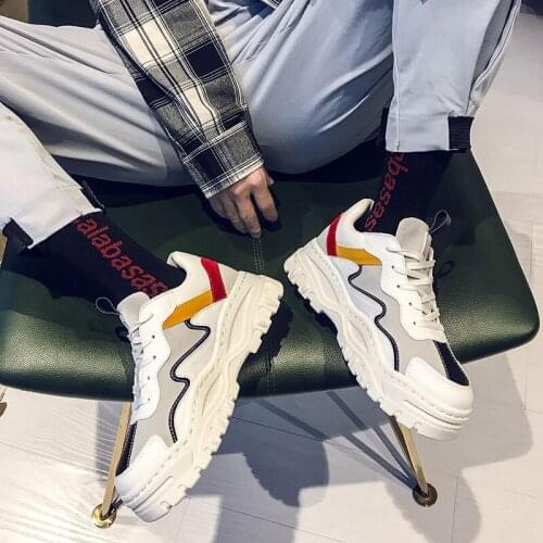 Men Vulcanized Shoes Chunky Sneakers Lace-up Men Casual Shoes Platform Shoes Mixed Colours Male Shoes Adult Footwear N9-60