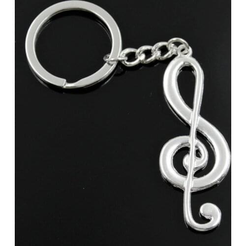 New Fashion Men 30mm Keychain DIY Metal Holder Chain Vintage Musical Note 60x21mm Silver Color Pendant Gift