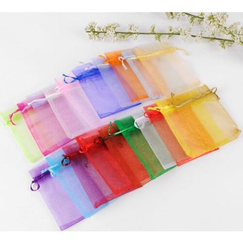 Custom bolsas de regalo 50pcs 11x16cm Mixed Color Christmas Party Wedding Favors Candy Packaging Drawstring Organza Gift Bag