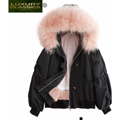 Fur Coat Female Real Natural Rex Rabbit Fur Liner Large Raccoon Fur Hooded Jacket Winter Coat Women 2021 Warm Tops Hiver 81652