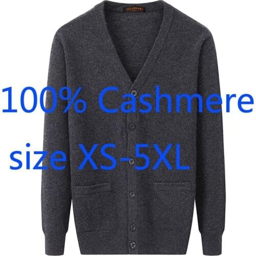 New Fashion High Quality Thickened Single Breasted Casual V-neck Knitted 100% Cashmere Cardigan Sweater Coat Plus Size XS-5XL