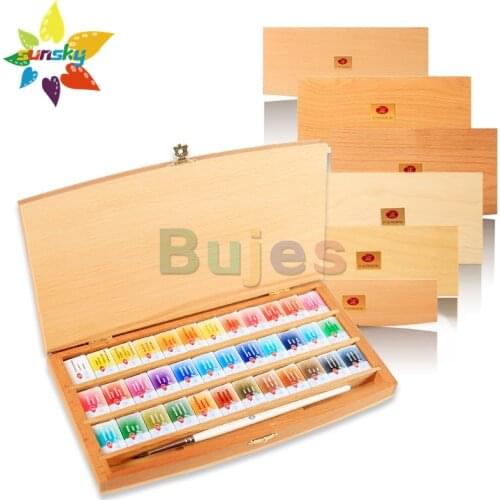 Russia White Nights Artists solid Watercolor Paint Set 12/24/36/48 color Watercolor pigment Wooden box set witn painting pen