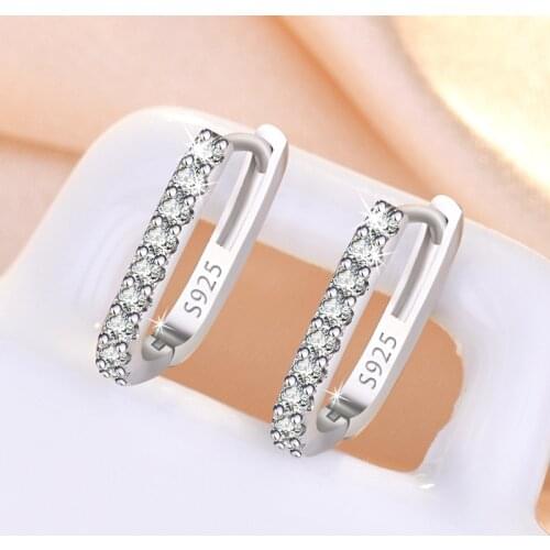 Glitter 925 Sterling Silver Hoop Earrings For Women Square Huggies Paved Full Zircon Ear Hoops Trendy Party Wedding Jewelry Gift