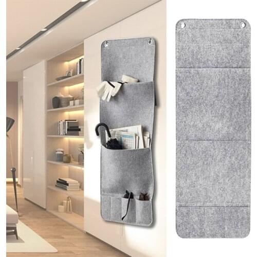 Gray Wall Hanging Style Felt Storage Hanging Bags 6 Pockets Wall Mounted Wardrobe Hang Bags Wall Pouch Cosmetic Toys Organizer