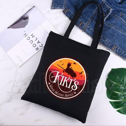 KikiS Kikis Delivery Service Harajuku Fashion Shopping Black Bags Canvas Tote Bag Mom Reusable Cloth Bag Handbag Shoulder Bags