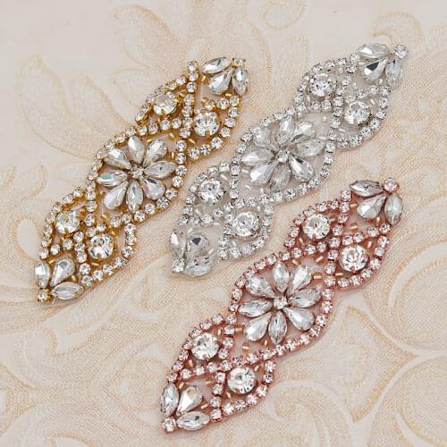 YANSTAR 10PCS Rhinestones Appliques Sewing On For Wedding Bridal Dress Belt Rose Gold Clear Crystal Bridal Accessories YS853