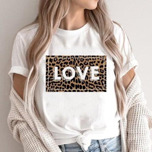 Women 90s Cute Leopard Love Beach Short Sleeve Cartoon Summer Fashion Tshirts Clothes T Top Ladies Print Tee T-Shirt Clothing