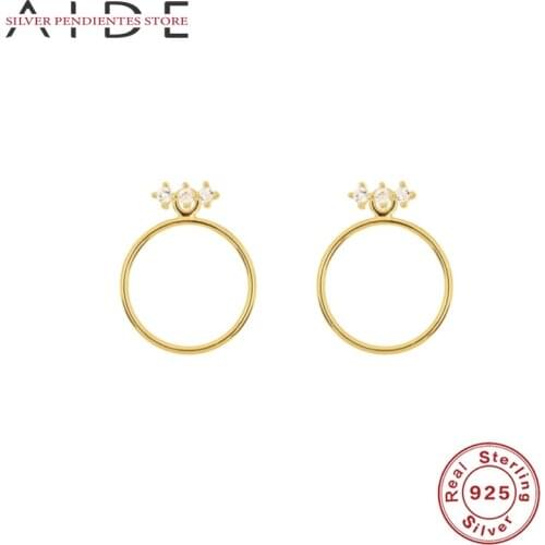 AIDE 925 Sterling Silver Sparkling Diamond Stud Earrings For Women Circle Fashion Huggie earrings Jewelry Boucle D’oreille